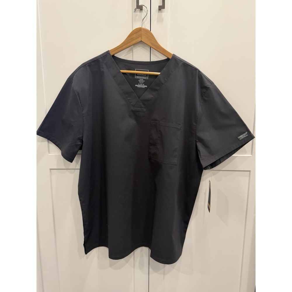 Cherokee Workwear Unisex Grey Short Sleeve V-Neck Scrub Top Size XL NWT WW644